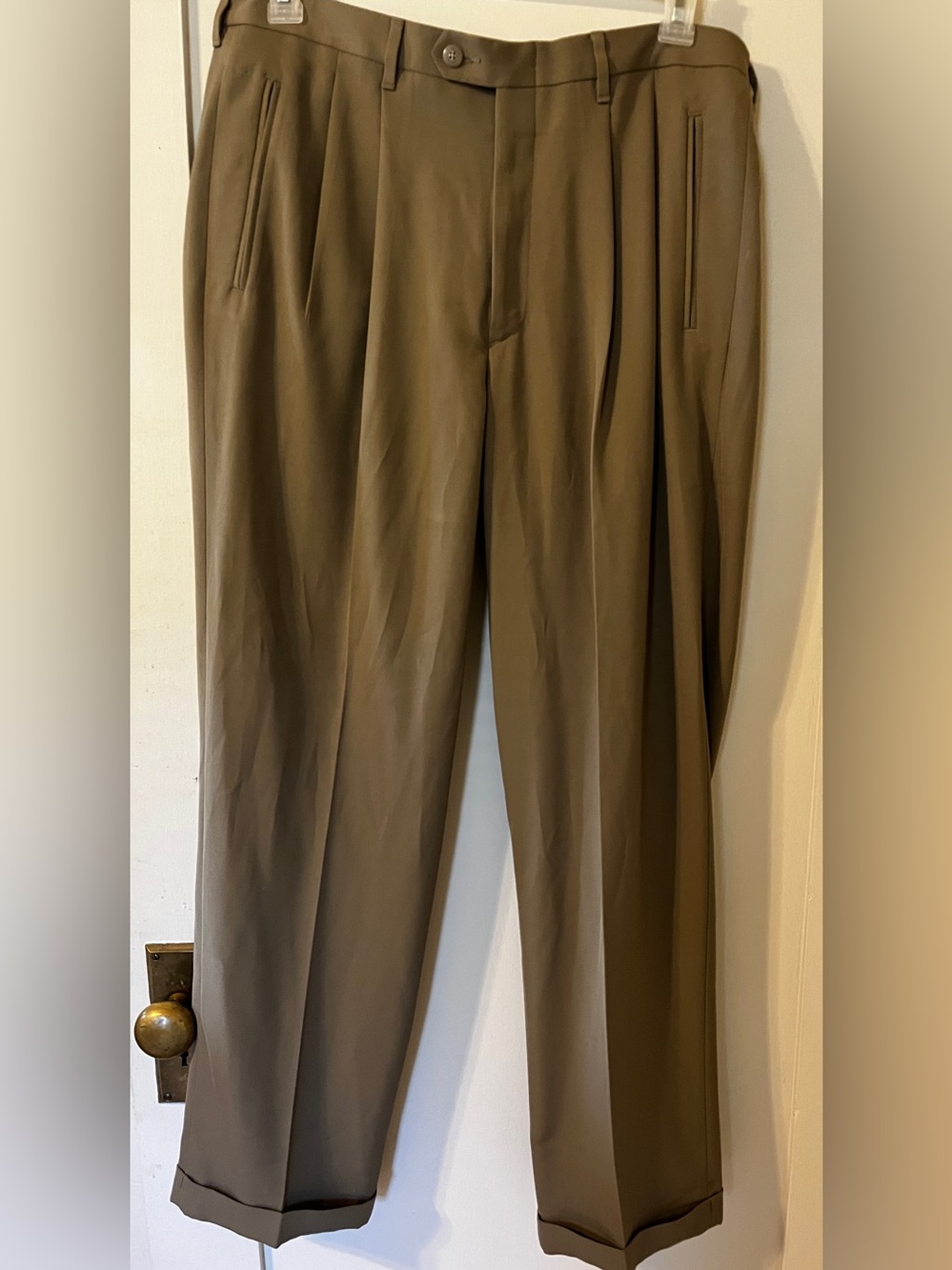 CLAIBORNE MENS Olive TAUPE PLEATED VINTAGE DRESS PANTS CUFFED 36x32